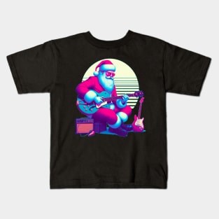 Papa Noel con guitarra vaporwave retrowave Kids T-Shirt